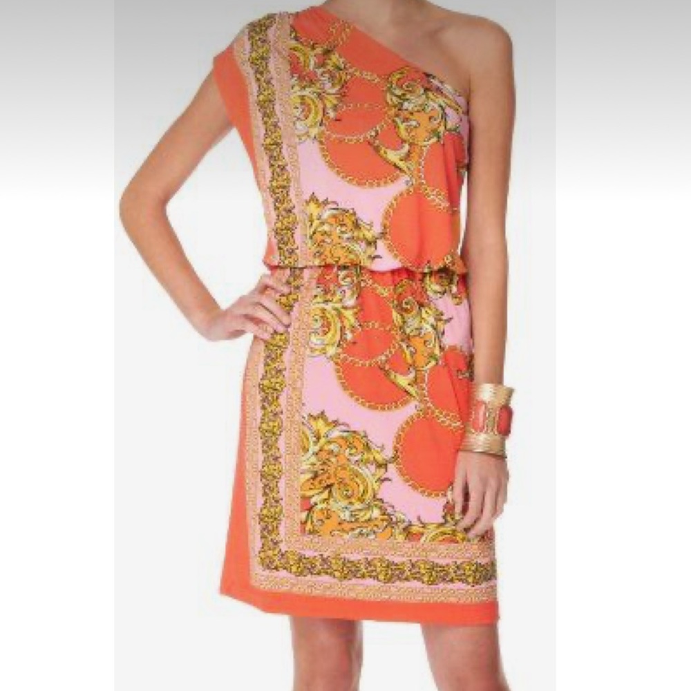 Maggy London One Shoulder Floral Chain Print Dress
